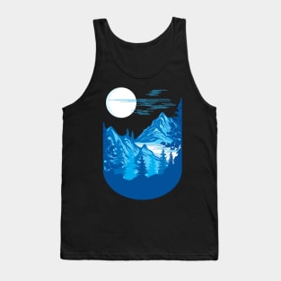 nature mountains design in blue Tank Top